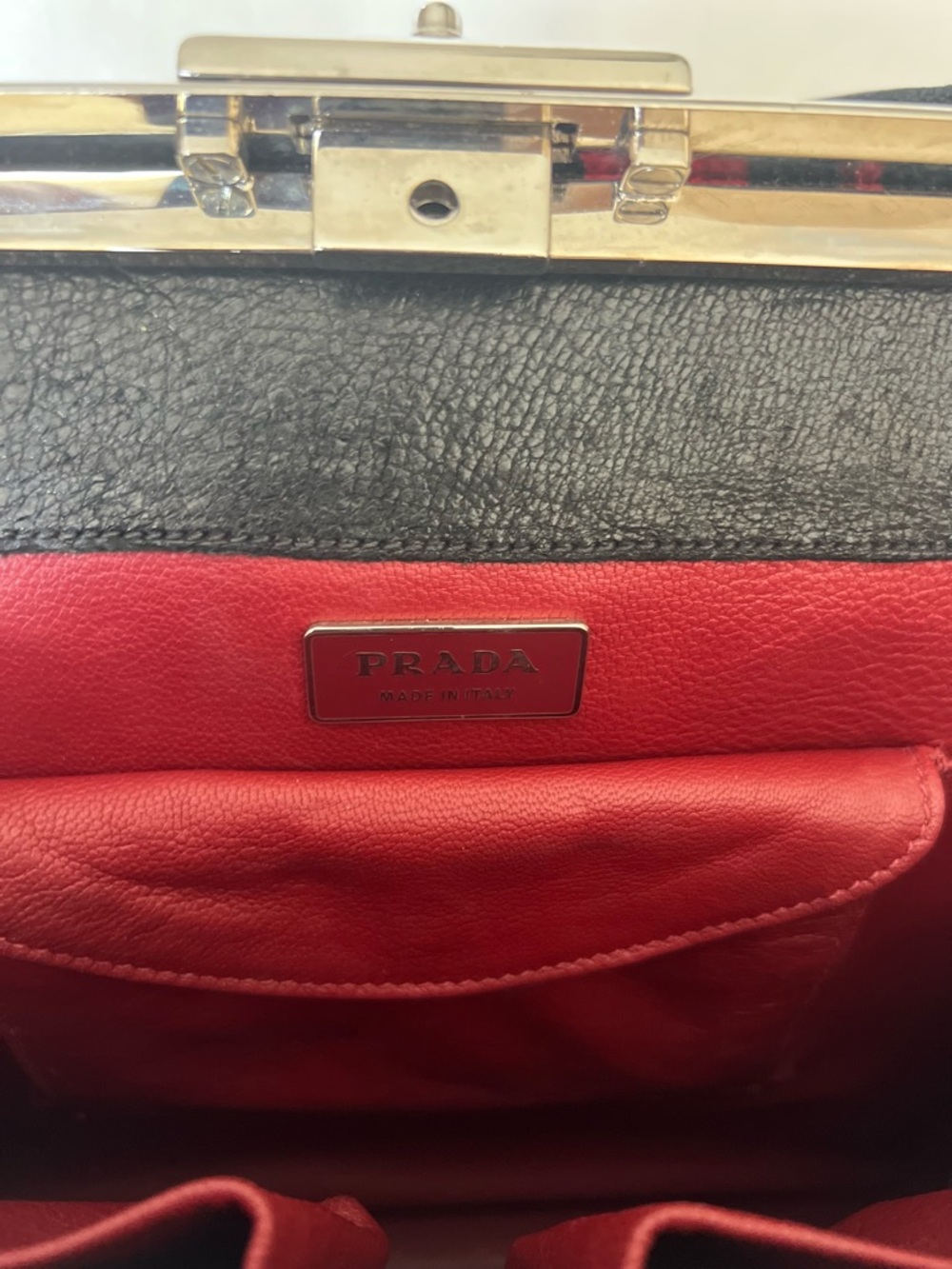 PRADA Black and Red Rose Floral Top Handle Bag Clochette Keys Silver Hardware - Picture 16 of 16